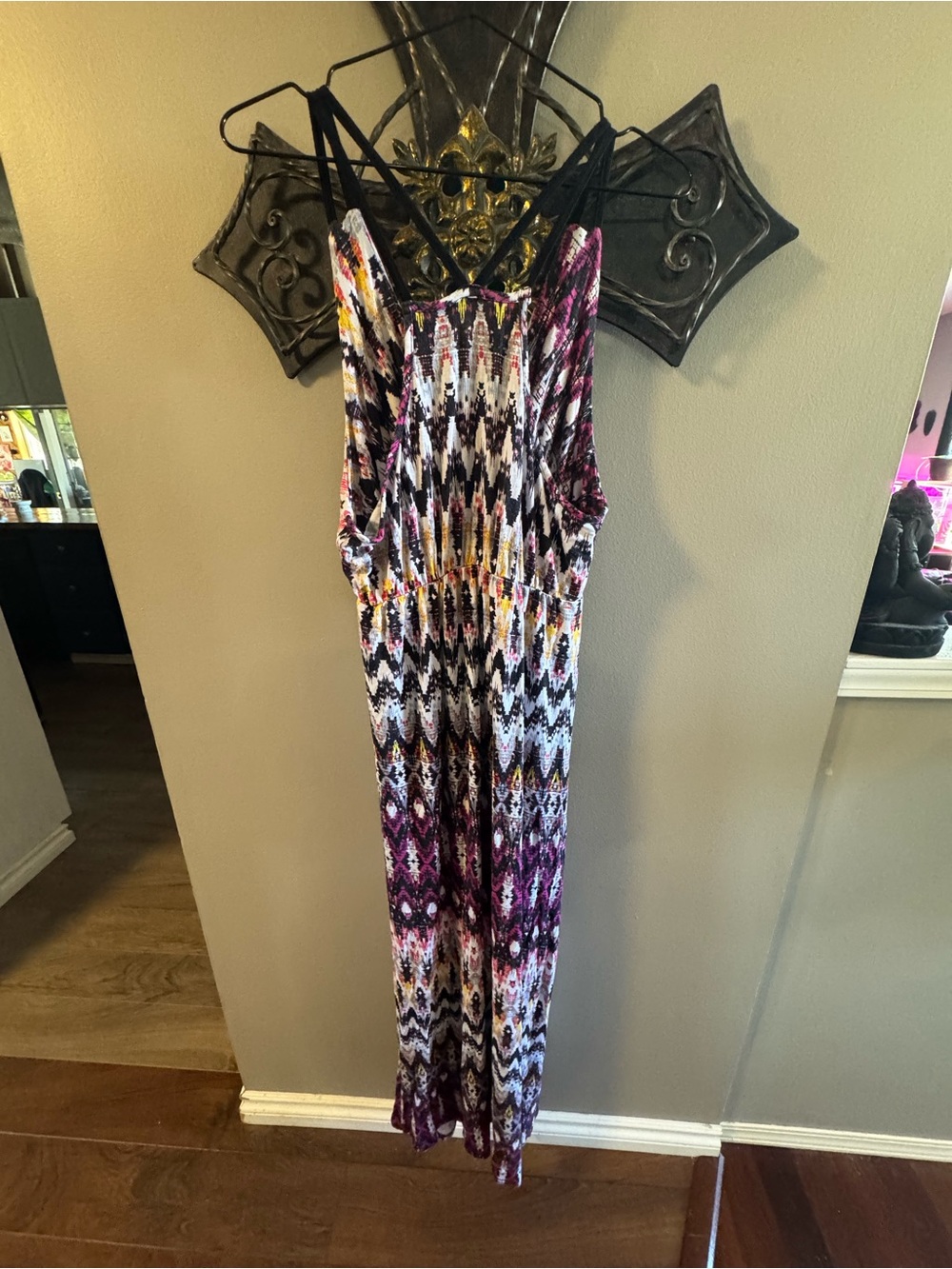 Women’s Printed V-Neck Maxi Dress - Purple Multicolor - Picture 2 of 3